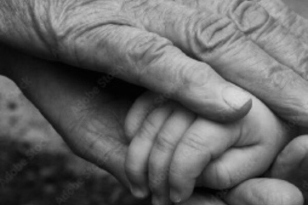 Adult hand holding child hand