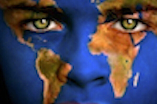 Face with world map imprinted on it