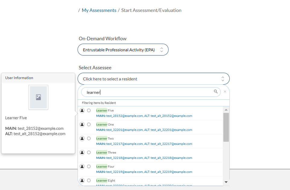 My assessments screen