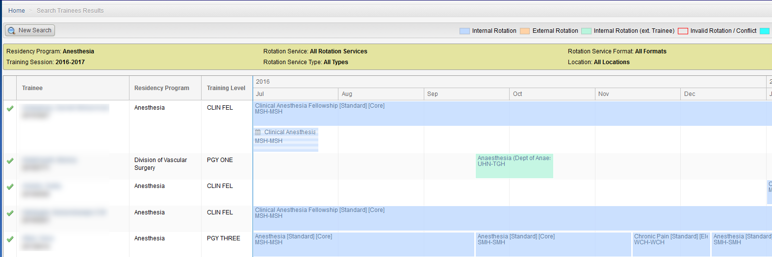 rotation schedule trainee search