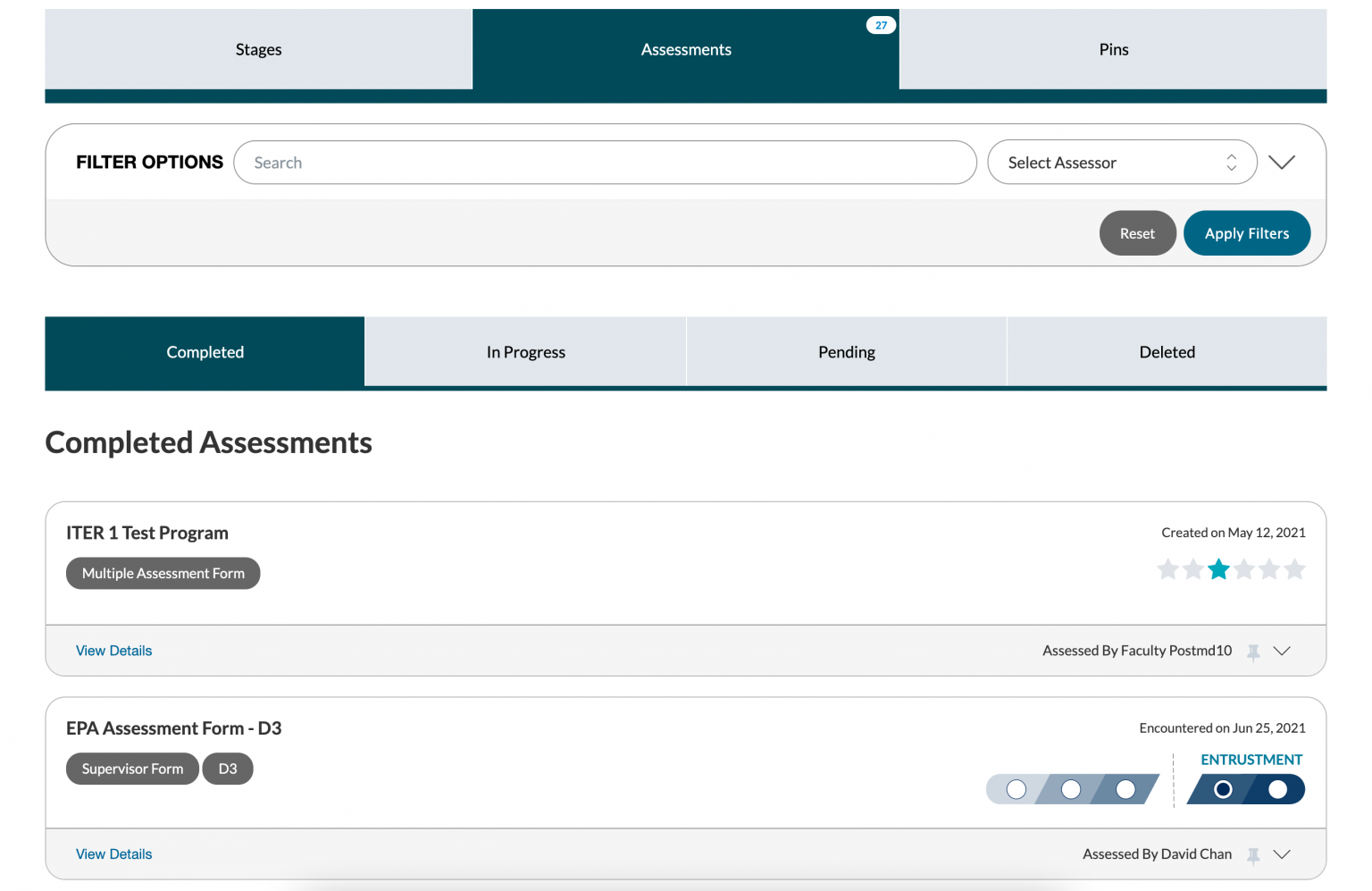 Learner Dashboard Assessments