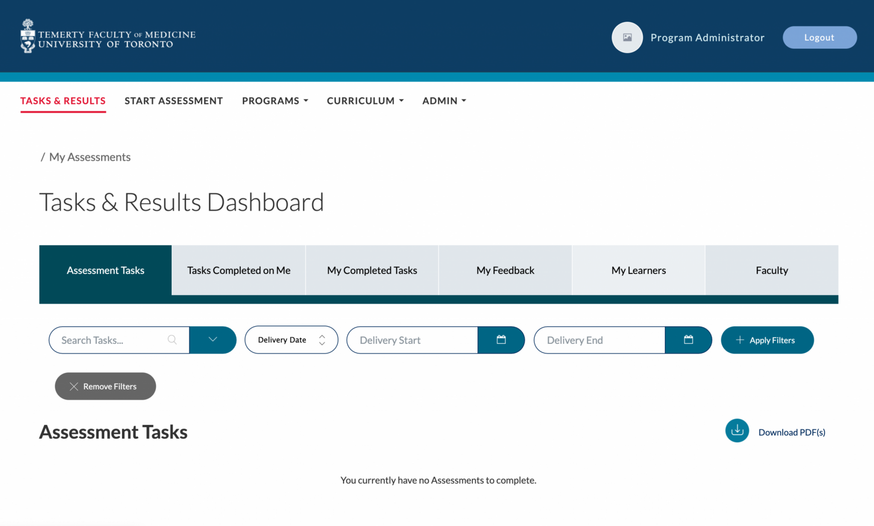 tasks and results dashboard