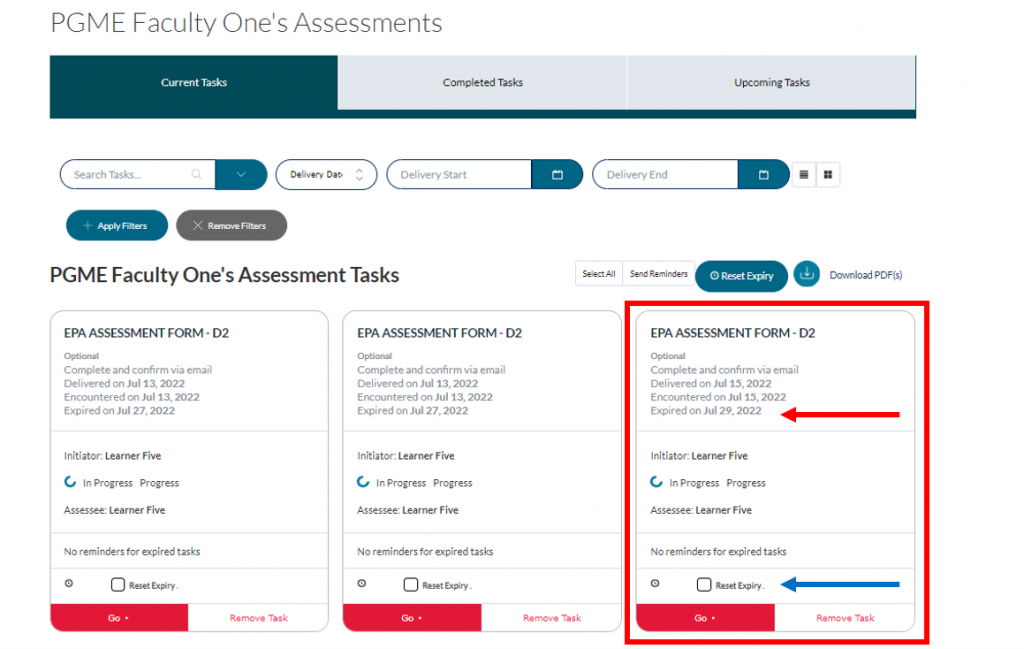 Resetting expired assessments