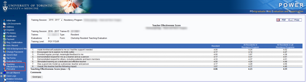 TTES Trainee Screen