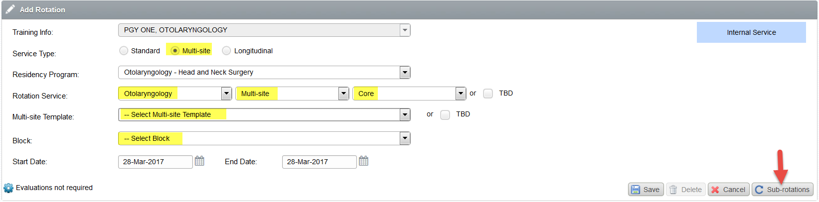 trainee info add rotations