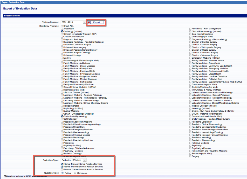 export evaluation data