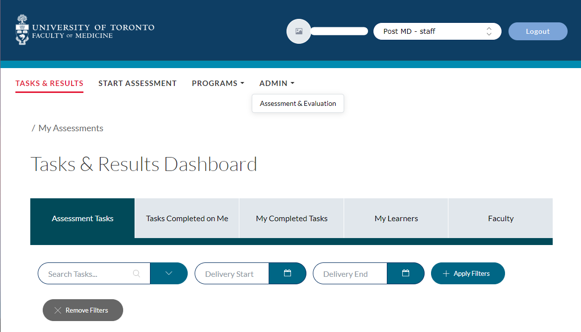 assessment and evaluation screen