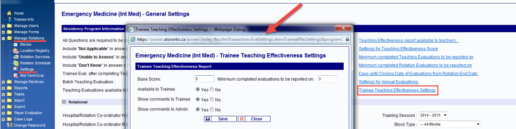 trainee teacher TTES report settings