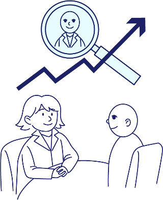 Illustration of 2 figures at a meeting