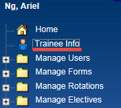 trainee info menu