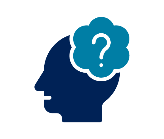 head with thought bubble containing question mark inside